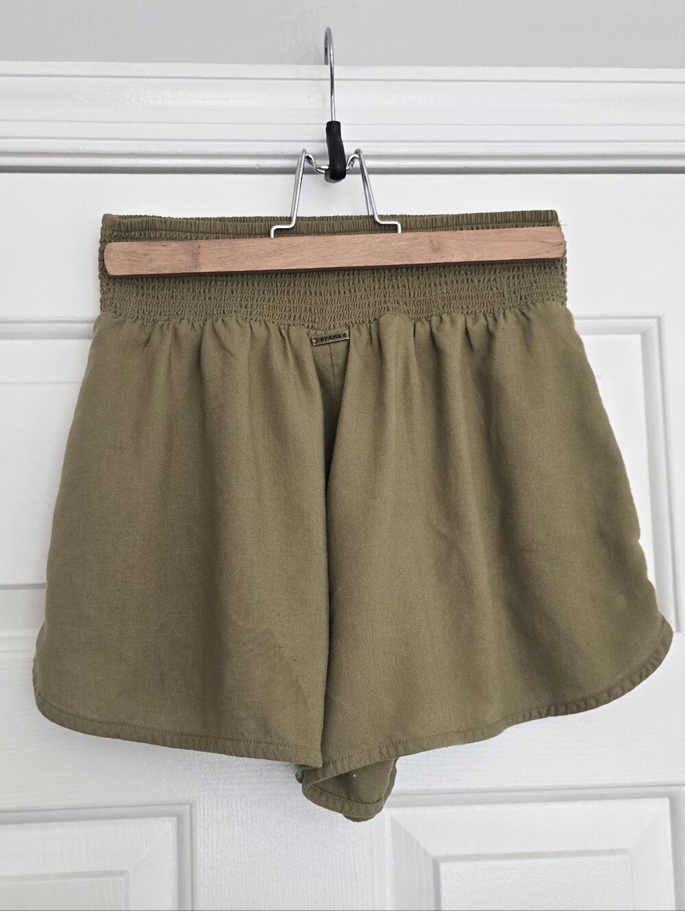 prAna Olive Green Smocked Flared Breathe Shorts XS